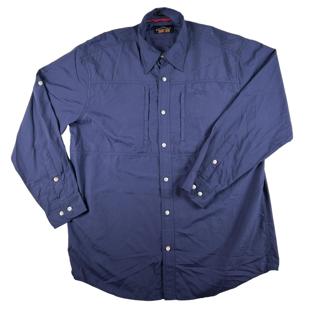 Orvis Shirt Mens Large Blue Long Sleeve Trout Bum Nylon Fishing Vented Outdoor